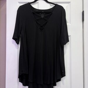 Black Flowy top with criss cross
